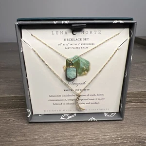Luna Norte Amazonite 14KT Plated Brass Necklace Set~Truth/Integrity~NIB! - Picture 1 of 8