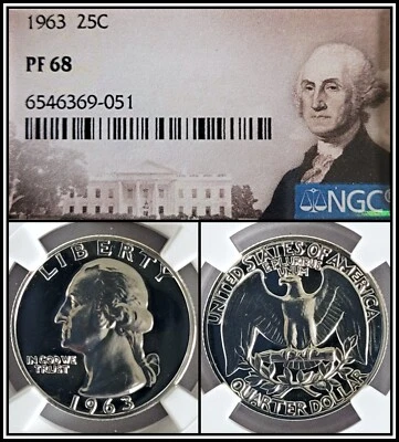 1963 Silver 25c Proof Washington Quarter NGC PF 68 Gem Unc Coin - Image 1 of 4