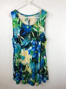 42 Pops Sleeveless A-Line Dress Tunic Top 1X Blue Green Floral Summer Beachy A2 - Picture 1 of 5