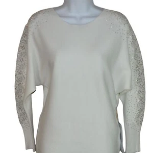 Maglione donna panna Sweet Rain Lasor maniche ritagliate dettaglio strass S (nuovo con etichette) - Foto 1 di 14