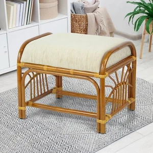 Scrit Colonial sgabello pouf fatto a mano in vimini in rattan fatto a mano con cuscino - Foto 1 di 35