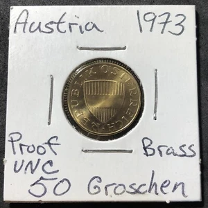 1973 AUSTRIA 50 GROSCHEN**L@@K**HIGH GRADE**UNC**BRASS**Combined Shipping**L@@K* - Picture 1 of 4