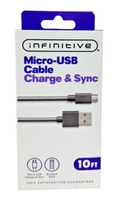 Micro-USB Braided Charge & Sync Cable 10' Samsung Android & USB-A - Picture 1 of 6