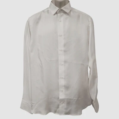 Eton Men's White Slim-Fit Silk Long-Sleeve Button-up Dress Shirt Size 39/15.5 - Image 1 of 4