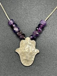16 Zoll Sterlingsilber Hamsa Amethyst Anhänger Halskette 925 Patina J23 - Bild 1 von 10
