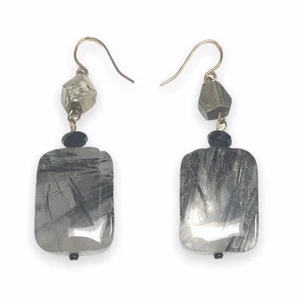 Pendientes colgantes de piedra de ágata y pirita de diseñador para mujer - Imagen 1 de 4