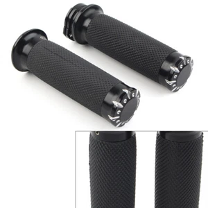 1" Black Handlebar Hand Grips For Harley Touring Sportster Dyna Softail VRSC - Picture 1 of 9