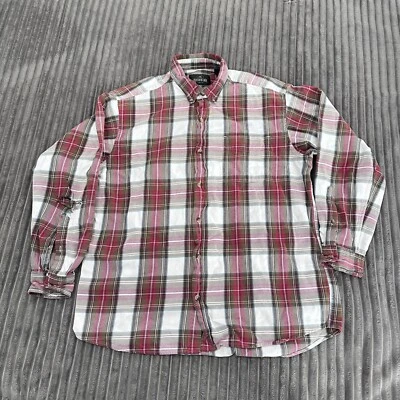 Red Head Shirt Mens L Flannel Red Black Plaid Button Casual Work Grunge Outdoor - Image 1 of 4