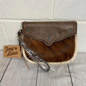 Tony Lama Hair-On Clutch Turquoise Accents Western Style Wristlet Bag - Picture 1 of 8