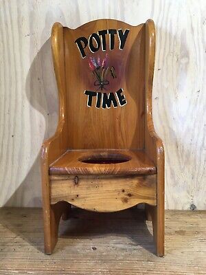 Vintage Wood Toodler Kids Potty Training Chair Seat Painted Floral Graphics • 96.31$