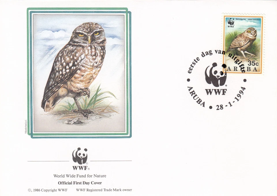 Birds Owl WWF Aruba FDC #2 1994 (141345)  - Image 1 of 1