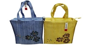Aftershock Woven Shopper with Flower Detail + Semi Precious Beads Blue or Cream - Picture 1 of 4