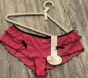 Cassandra Intimates Women’s Pink Black Polka Dots Laced Raffled Bows Panties M - Picture 1 of 12