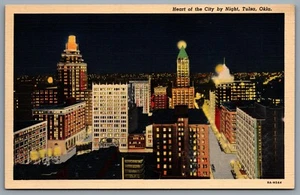 Postcard Tulsa OK c1938 Heart of the City by Night Ritz Hotel Night View Linen - Bild 1 von 2