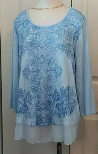 BLEU MEHRFARBIG VERZIERTES Langarmshirt mit transparentem Besatz unten - Bild 1 von 10