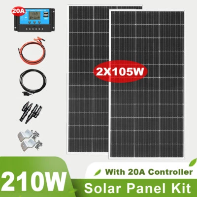 210W Solar Panel Kit 20A PWM Controller 2X105W Solar Module for RV Yacht Camping - Bild 1 von 4