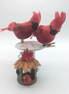 Hallmark Keepsake Ornament Bird Feeder 1999 Plus 2 Red Cardinals Jewelled Wings - Picture 1 of 9
