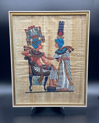 Vintage ägyptisches Papyrus Bild Künstler Goldrahmen Gemälde  • 29€