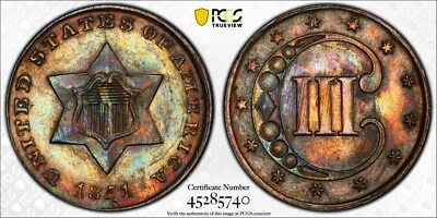 1851 Silver THREE CENT *PCGS UNC* First Year of Issue *FAST FREE SHIPPING!! - Image 1 of 4