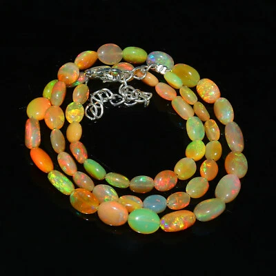 Natural Ethiopian Welo Fire Opal Tumble Beaded Gemstone Necklace 16 Inches - Image 1 of 4