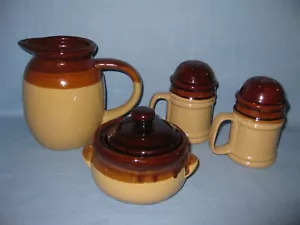 STEINZEUG, BROWNWARE SERVIERSET, 5 TEILIG COUNTRY LOOK, BRAUN & HELLBRAUN, VINTAGE - Bild 1 von 7