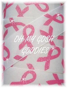 2 1/4 TWINKLE GLITTER BREAST CANCER AWARENESS GROSGRAIN RIBBON 4 HAIRBOW WHITE - Picture 1 of 1