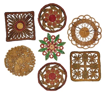 Lot/7 VTG Wicker Straw Hot Pad Raffia Trivet Woven Rattan Boho Wall Decor - Image 1 of 4