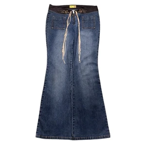 Pantalones de mezclilla acampanados vintage Y2K gasolina para mujer bolsillos delanteros cuerda 13 32X32 - Imagen 1 de 7