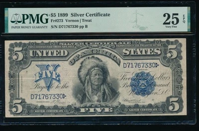AC Fr 273 1899 $5 Silver Certificate PMG 25 EPQ CHIEF NOTE - Image 1 of 2