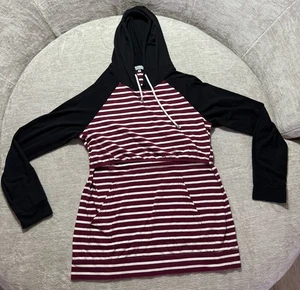 Felpa donna Ginkana premaman con cappuccio pullover a righe integrata canotta taglia media - Foto 1 di 9