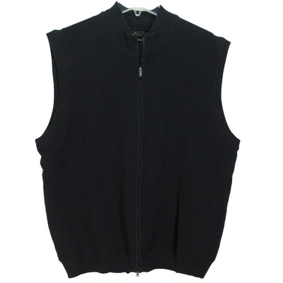 Colete Greg Norman Masculino Tamanho XL Preto Sólido Forrado Suéter Malha Zíper Completo Frente Golfe - Imagem 1 de 4