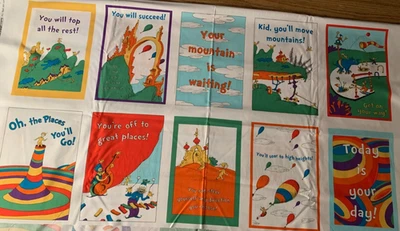 Panel de tela de algodón Dr. Seuss, 7" x 10", éxito, libros de aliento, lugares Foto 1 de 4