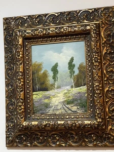 Hermoso MARCO DE RESINA VINTAGE óleo sobre cartón en el bosque firmado - Imagen 1 de 5