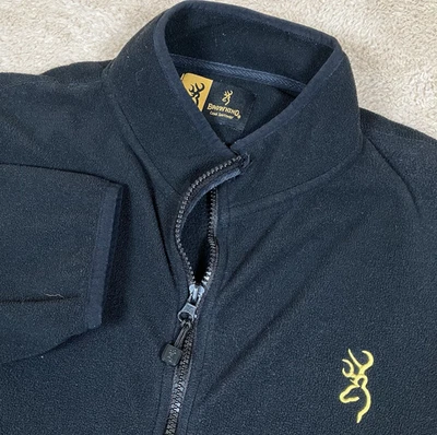 Browning Mens Large Black Fleece Long Sleeve Chest Logo Pockets Full Zip Jacket - Image 1 of 4