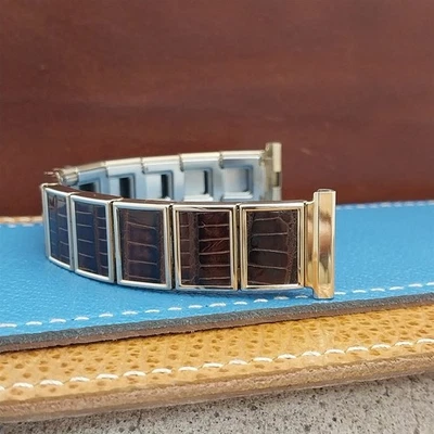 Gold Filled & Alligator Classic Gemex USA nos 1950s Vintage Watch Band - Image 1 of 4
