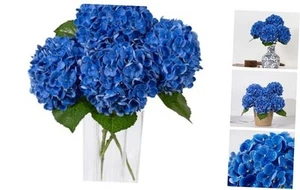  3Pcs Hydrangea Artificial Flowers,Latex Real Touch Hydrangeas with Royal Blue - Picture 1 of 8