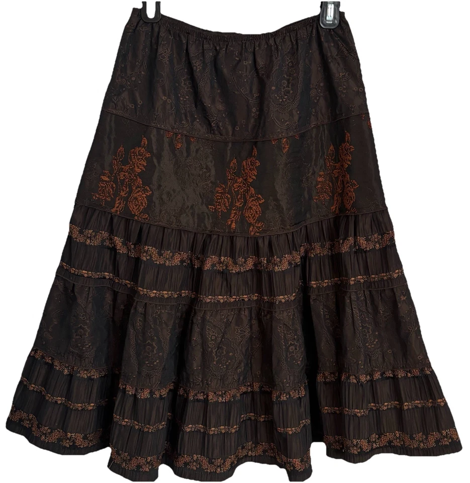 Two Star Dog Brown Tiered Romantic Victorian Holiday Whimsigoth Skirt Sz  XS-S - Image 1 of 4