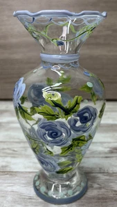 "Florero vintage Tracy Porter pintado a mano azul y verde floral nuevo 6,5""" - Imagen 1 de 11