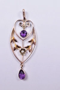 Colgante Artesanía 9 quilates oro rosa amatista y perla - Imagen 1 de 5