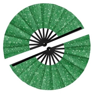 Maitys 2 件装大号拍手风扇适用于 Line Dancing 13 英寸绿色闪光图案 — 第 1/4 张图片
