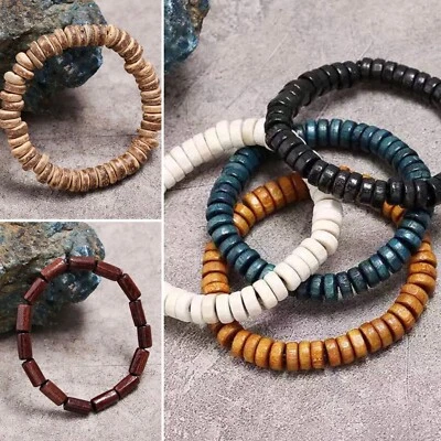 African Tribal Natural Wood Elastic Yoga Fashion Bead Bracelet- 8 Options - Image 1 of 4