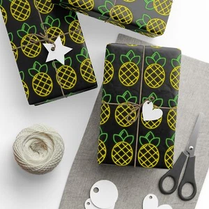 Neon Glowing Pineapples Premium Eco-Friendly Decorative Gift Wrapping Paper - Picture 1 of 13