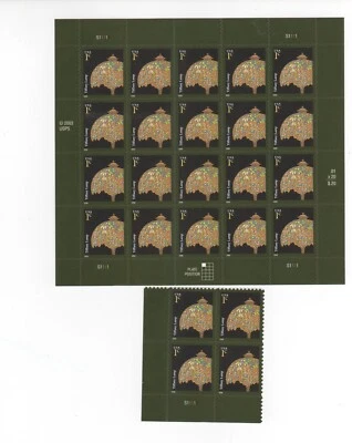 TIFFANY LAMP US 2008 Scott #3749A AMERICANA 1c MVF PLATE BLOCK + 20 STAMP SHEET - Image 1 of 3