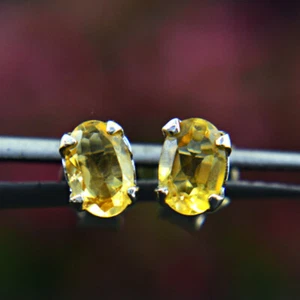.925 Sterling Silver 5.50 Carats Natural Citrine Ear Studs / Earrings NK-08E260 - Picture 1 of 7