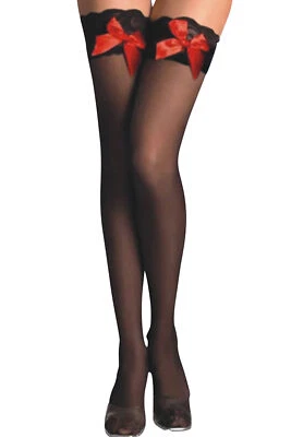 2 Paar sexy halterlose Strümpfe schwarz mit roter Schleife Straps Strümpfe - Bild 1 von 2