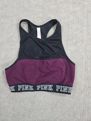 Sujetador deportivo Victoria Secret rosa crop haut court ~ talla M/M púrpura/negro blanco logotipo Foto 1 de 4