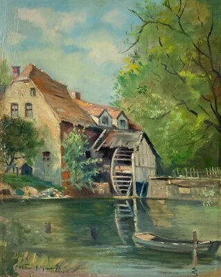 Ölbild Impressionist signiert Alte Wassermühle Bad Lausick Sachsen Antik - Bild 1 von 4