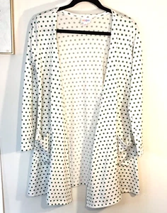 Lularoe Gr. S offene Strickjacke vorne weiß mit grünen Tupfen Taschen Langarm - Bild 1 von 10