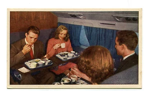 Vintage Postcard UNITED AIRLINES  DC-6 Mainliner 300 Club Car section Dinner  - Picture 1 of 1