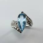 2.74 Carats Natural Blue Aquamarine Gemstone 925 Sterling Silver Ring